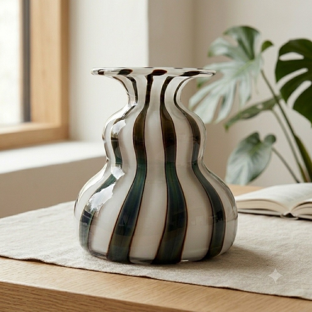 Iittala Nuutajarvi Markku Salo Striped Art Glass‎ Vase Signed Finland